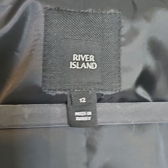 River Island Houndstooth Check Cropped Ioen Front Blazer Size 8 - Picture 5 of 7